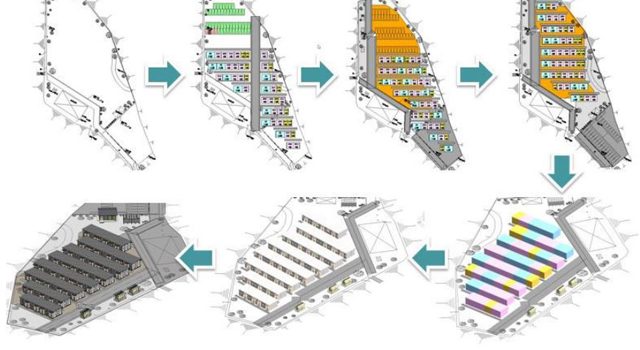 BIMを利用した応急仮設住宅の配置計画案の自動作成の流れ（イメージ）