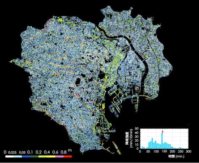 P4 1 東京23区の浸水深マップ（早稲田大学資料より） - ICT・AIによる被害推計システム開発、続々…