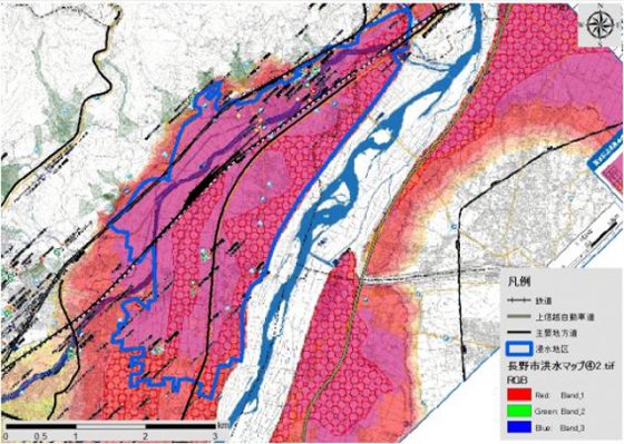 長野市が作成した洪水ハザードマップとの重ね合わせ
