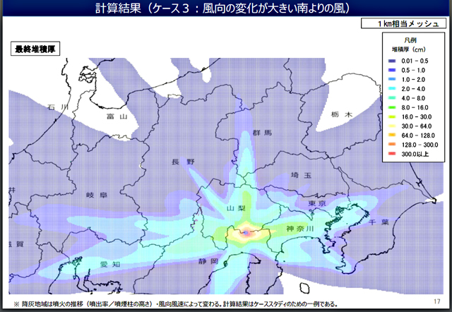 P3 3 計算結果（ケース3：風向の変化が大きい南よりの風） - 富士山噴火 降灰被害検討WGの「報告」公表