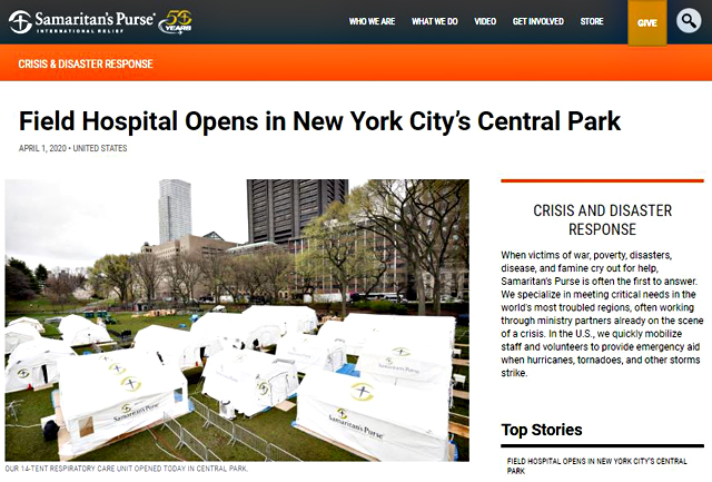 P2 3 SAMARITAN’S PURSE：Field Hospital Opens in New York City’s Central Park - 最悪複合災害と「経世済民」