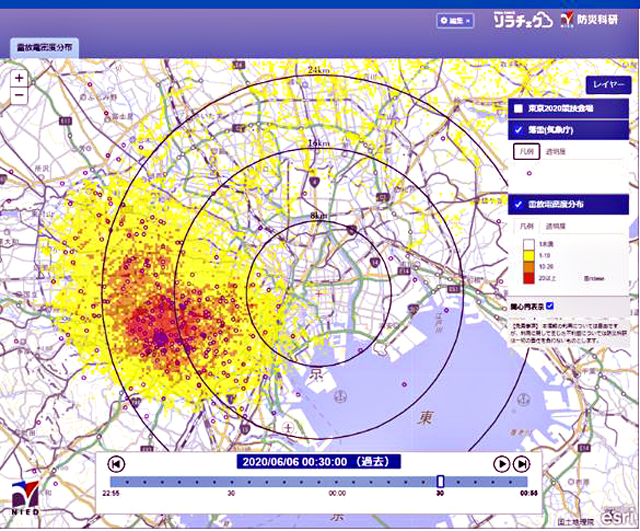P5 2b 雷放電密度分布の表示例（年月日・時刻はダミー、実際とは異なる） - 防災科研が<br>「ソラチェク」公開！
