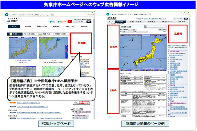 P6 1 気象庁HPへのウェブ広告掲載イメージ（気象庁資料より） - 気象庁ホームページに<br>ウェブ広告掲載へ