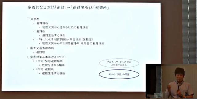 P2 2 加藤プレゼン「避難場所と避難所」 - 令和防災研究所――<br>第２回シンポ「令和の避難」を開催