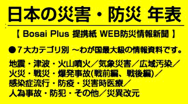 P6 2 《Bosai Plus》提携紙・WEB防災情報新聞の「日本の災害・防災 年表」へのリンクバナー - パナソニック「災害カレンダー」と<br> 防災情報新聞『日本の災害・防災 年表』