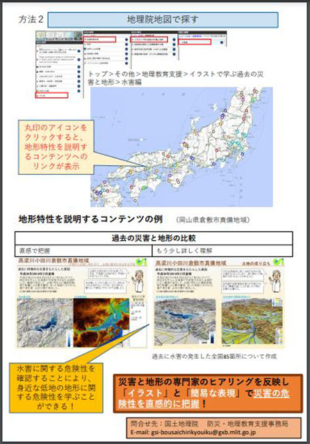 P4 1 国土地理院「イラストで学ぶ過去の災害と地形」（サンプル）より - 国土地理院「イラストで学ぶ災害と地形」<br>水害リスクを知る