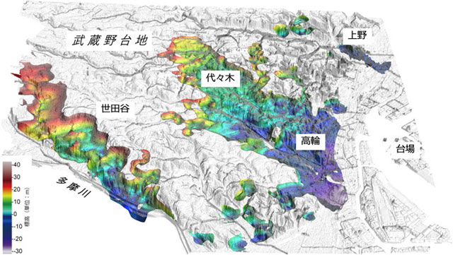 P2 1 山の手の武蔵野台地の地下の埋没谷形状 - 防災テック：地下3次元地図<br>＆ 衛星防災・被害予測