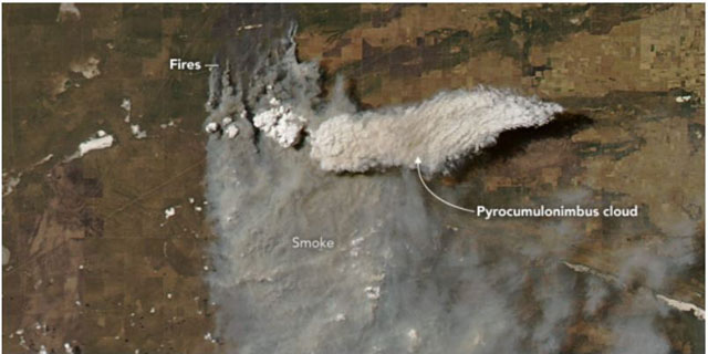 P2 1 アルゼンチン上空の火災積乱雲の衛星画像（NASA資料より／2019年1月28日） - 「気候変動」のいま