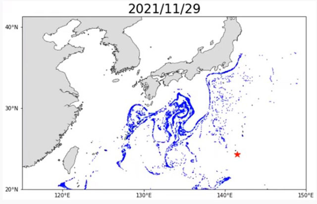 P2 5 JAMSTEC「海流予測モデルを利用した軽石漂流予測シミュレーション」より - 想定内 vs. 想定外―<br>温暖化抑止と海底火山軽石漂着