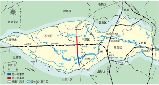 P2 4a 東京都の「神田川・環状七号線地下調水池」位置図より - 首都圏外郭放水路 見学ツアー