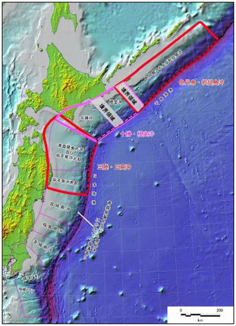 P5 1 地震調査委員会（2017、2019）による日本海溝・千島海溝の領域 区分 - 地震多発地帯 日本海溝・千島海溝版<br> “臨時情報”は可能か