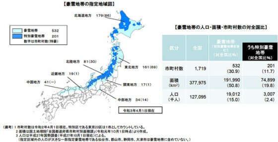 豪雪地帯の指定地域図（国土交通省資料）