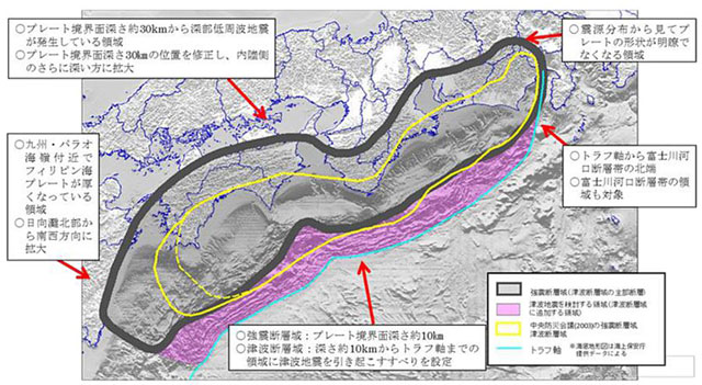 P3 1 南海トラフで最大クラスの地震の想定震源域（内閣府（防災担当）資料より） - 南海トラフ「臨時情報」が出たら… <br>避難どうする？