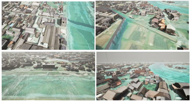 P4 1 「3D仮想都市浸水シミュレーションモデル」による再現イメージ - 3D都市モデル<br>「PLATEAU（プラトー）」 <br>実装へ