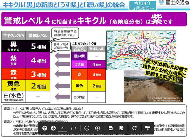 P4 2 キキクル「黒」の新設と「うす紫」と「濃い紫」の統合（6月30日～） - 今出水期から変わる防災気象情報