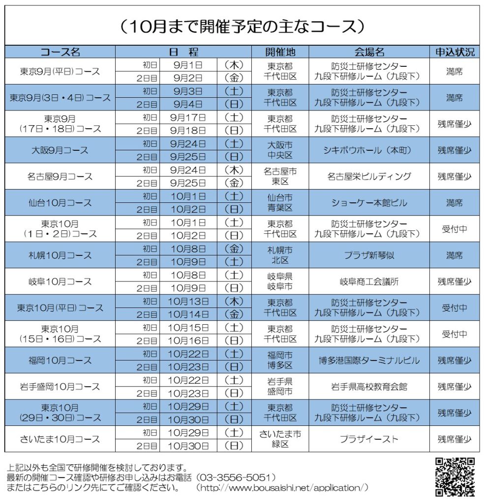 8月分 986x1024 - 防災士になる。<br>防災士研修センター ［広報］<br> 最新研修コース情報<br> 2022. 08. 03.