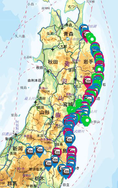 P1b 東日本大震災「震災伝承施設MAP」（国土交通省資料より） - 東日本大震災<br>災害教訓の伝承施設への旅<br>　「南三陸311メモリアル」開館を機に