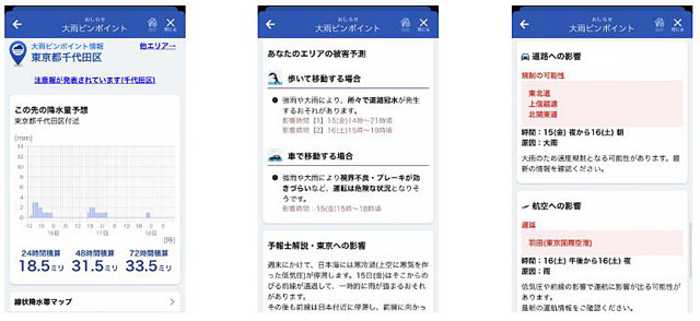 P6 4 ウェザーニューズ「あなたのエリアの被害予測」各種 - ウェザーニュース<br>大雨による生活影響予測を配信