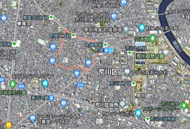 P4 5 東京都荒川区荒川6丁目周辺（Googleマップより） - 東京都の「地震 地域危険度調査」