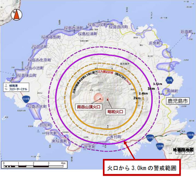 P4 2 「桜島 警戒が必要な範囲」（気象庁資料より） - 桜島 噴火警報文の改善