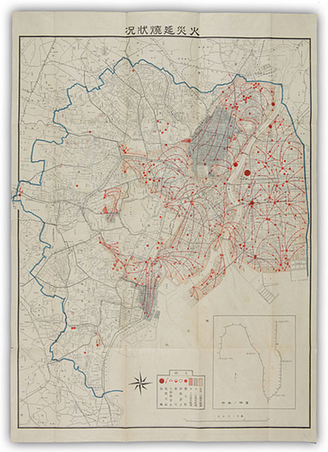 P3 2 関東大震災 東京での火災延焼状況（国立公文書館資料より） - 《関東大震災100年 特別構成 2 》<br>通底する災害要因