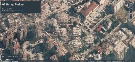 P1a トルコ・ハタイ県（Hatay Turkey）の被災状況（東京大学・衛星画像より）／ 560x259 - “同次元”としての<br> トルコ・シリア巨大地震