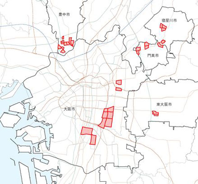 P3 3 地震時等に著しく危険な密集市街地の位置図／大阪府 - 「著しく危険な密集市街地」 なう