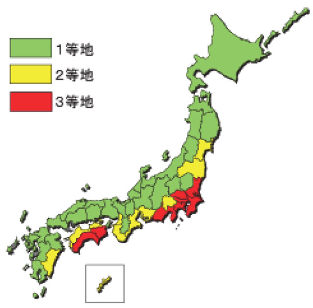 P3 3 都道府県のりクスごとに保険料率が変わる（2020年10月改定時の等地図） - 地震保険の歴史 早わかり