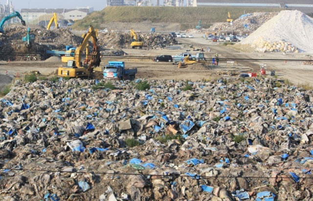 P2 4 東日本大震災での広域災害廃棄物処理の成果事例（宮城県石巻市 雲雀野二次仮置場／2012年11月28日） - 大規模災害ゴミ対策の<br>グランドデザイン