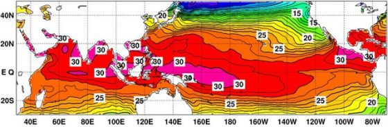 image 2023年6月の海面水温図（上）、平年偏差図（下）（気象庁資料より） 560x184 - スーパーエルニーニョ現象が<br>自然災害多発をもたらす？…
