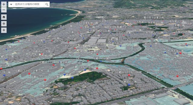 P4 1 「古賀市ハザードマップ3D」より 640x350 - 福岡工業大学が福岡県古賀市と協力、<br>デジタル・3Dハザードマップが完成