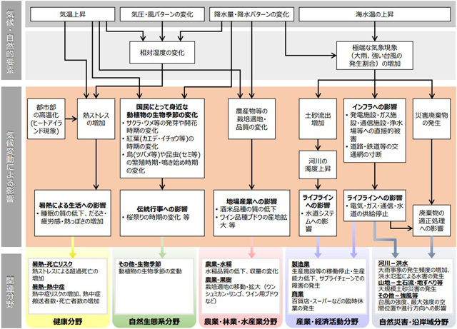 P2 5 気候変動により想定される影響の概略図（国民生活・都市生活分野） - COP28の「健康の日」<br>気候変動に健康リスク