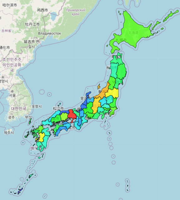 P5 3 地図で見る消防団員数の推移都道府県別の日本全国階級区分図／GraphToChartより - 地域防災を支える消防団<br>「消防団地域貢献表彰」創設へ