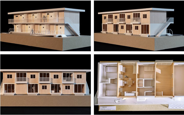 VAN+坂茂建築設計による被災地支援 P4 3 DLT材を利用した木造2階建て仮設住宅計画(VAN+坂茂建築設計HPより) - VAN+坂茂建築設計による被災地支援