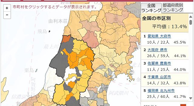 P5 5 内閣府：市区町村女性参画状況見える化マップより「防災会議／山形県の例」 640x350 - 内閣府<br>「市区町村女性参画状況<br>見える化マップ」 公開