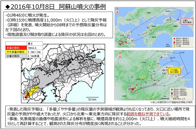 新たな「火山灰予測情報」導入へ 気象庁 P2 4 実際の事例(単発噴火/2016年10月8日阿蘇山噴火の事例)における降灰予報と観測の誤差 - 新たな「火山灰予測情報」導入へ 気象庁