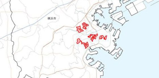 P2 4b 地震時等に著しく危険な密集市街地の位置図／神奈川県 560x275 - 国交省『首都圏白書』より<br>「防災力の強化」