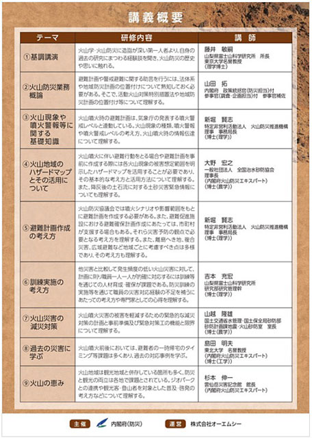 P4 2 内閣府の「火山防災研修」パンフ（裏）より - 火山防災研修でプロを養成<br>　低頻度火山災害に対応